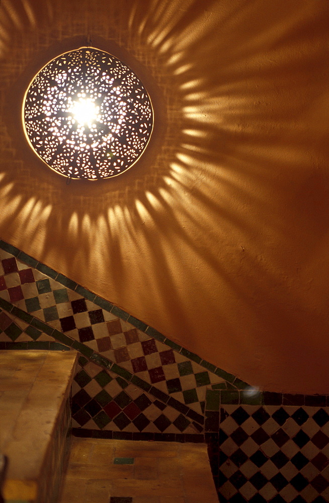 Detail of a staircase at a hotel, Riad Kaiss, Marrakesh, Morocco, Africa