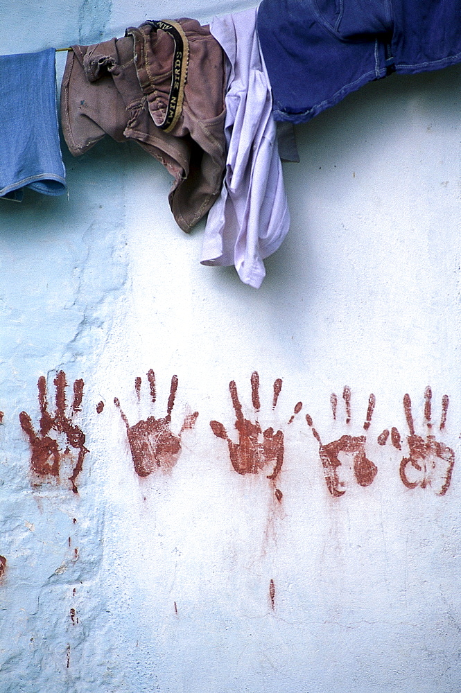 Decorated house wall, Hampi, India