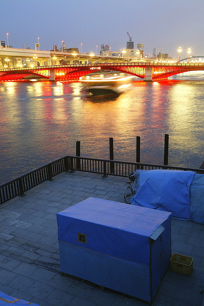 Self made hut on the Sumida River banks, Tokyo, Japan