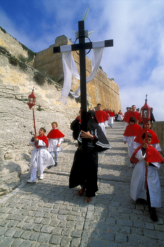 Easter procession on Good Friday, citadel of Bonifacio, Bonifacio, Corsica, France