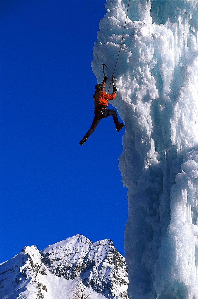 A man ice climbing, Sand in Taufers, South Tyrol, Italy, Europe