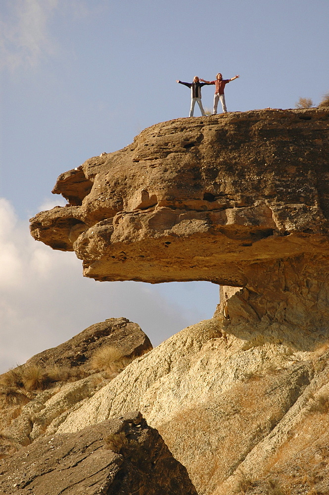 Two people at the top of a mountain, Adventure, Andalusia, Spain