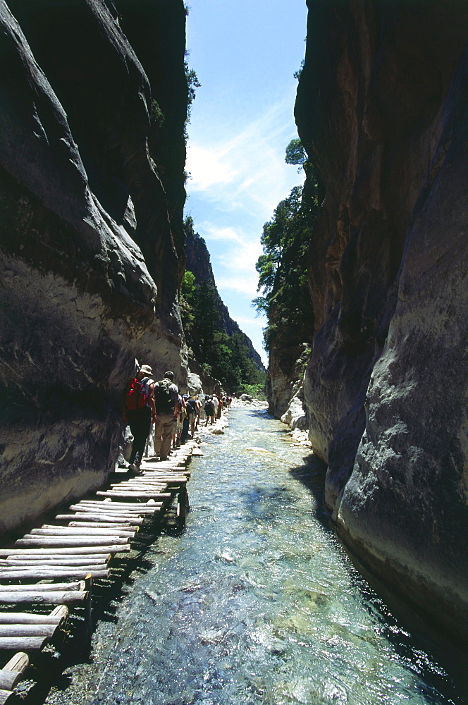 Hikers at Iron Gate, Samaria Gorge, Crete, Greece