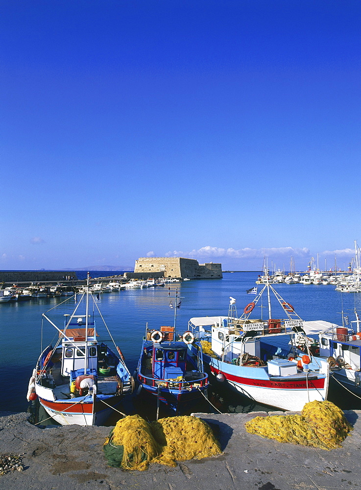 Fishing boats at the Venetian Harbour, Iraklion, Crete, Greece