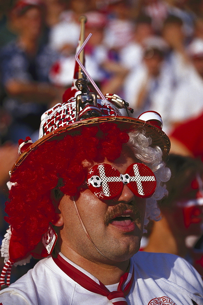 Danish football fan wearing funny glasses