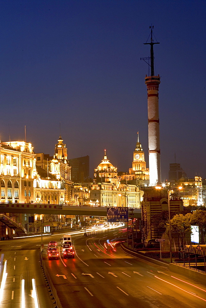 colonial architecture, at night, Zhongshan Road, harbour light tower