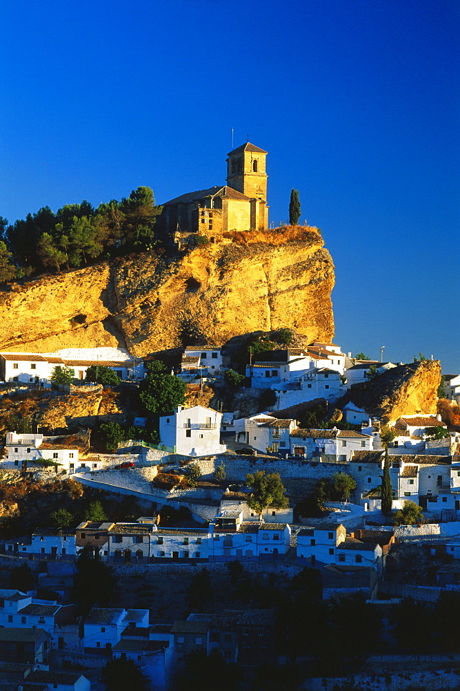 Houses and church of the village of Montefrio in the sunlight, Granada province, Andalusia, Spain, Europe