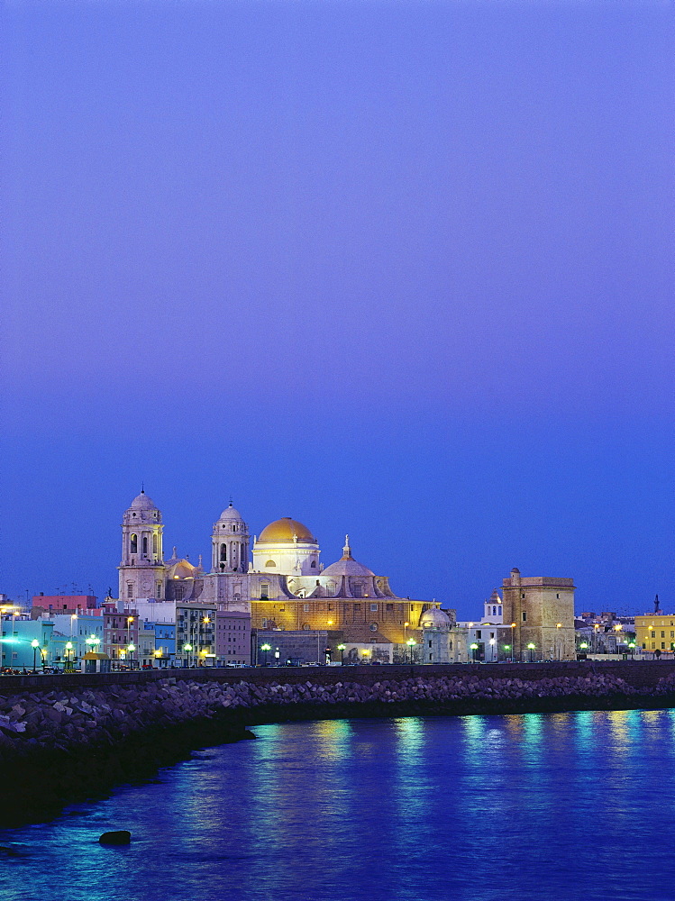 View of the town with cathedral, Cadiz, Andalusia, Spain