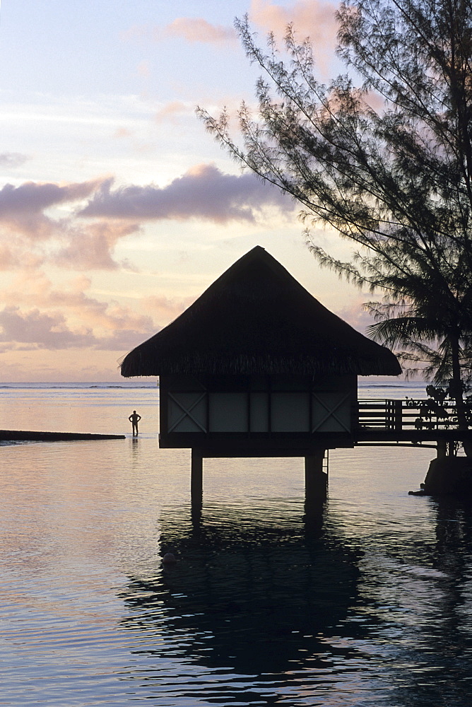 Overwater Bungalow at Dusk, InterContinental Beachcomber Resort, Moorea, French Polynesia