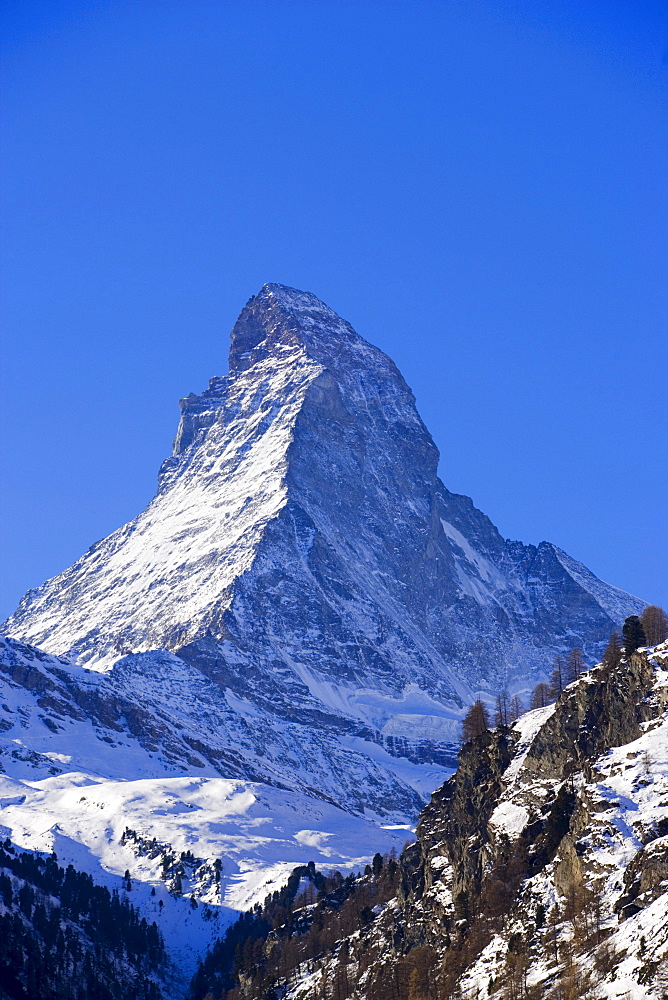 View from Zermatt to the Matterhorn (4478 metres), Zermatt, Valais, Switzerland