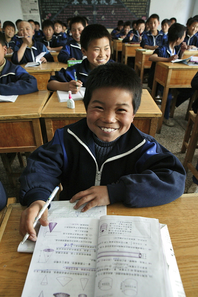 pupils in classroom at one of many new Kung Fu schools in Dengfeng, near Shaolin, Song Shan, Henan province, China, Asia