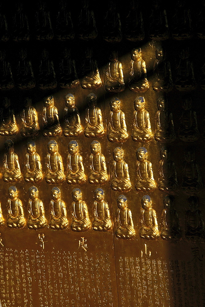 Golden Hall, made of bronze, many Buddhas, Xian Tong Temple, Monastery, Wutai Shan, Five Terrace Mountain, Buddhist Centre, town of Taihuai, Shanxi province, China, Asia