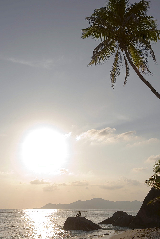 Sunset Silhouette at Pte. Source D'Argent, La Digue Island, Seychelles