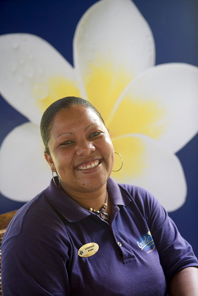 Cheerful Creole Travel Services Representative, Praslin Airport, Praslin Island, Seychelles