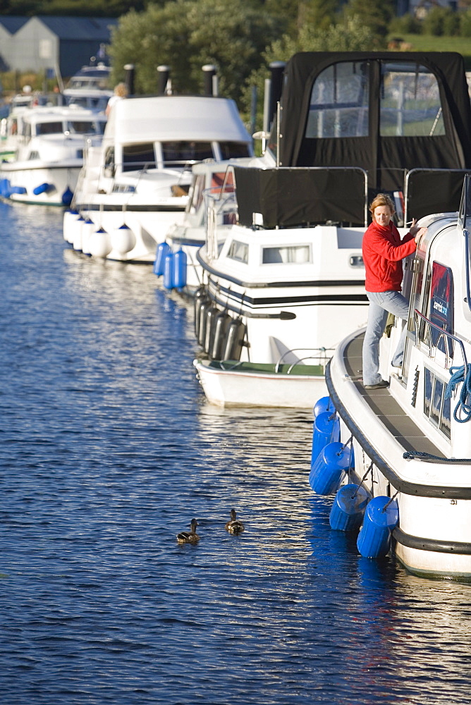 Houseboats at Belturbet Harbour on River Erne, Belturbet, County Cavan, Ireland