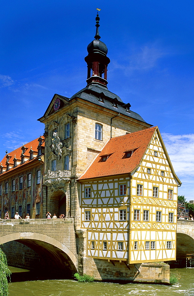 Old Town Hall over the Regnitz River, Bamberg, Franconian Switzerland, Franconia, Bavaria, Germany