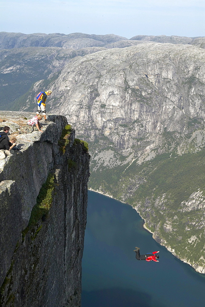 Man, Basejumper, Fjord, Lysebotn, Norway