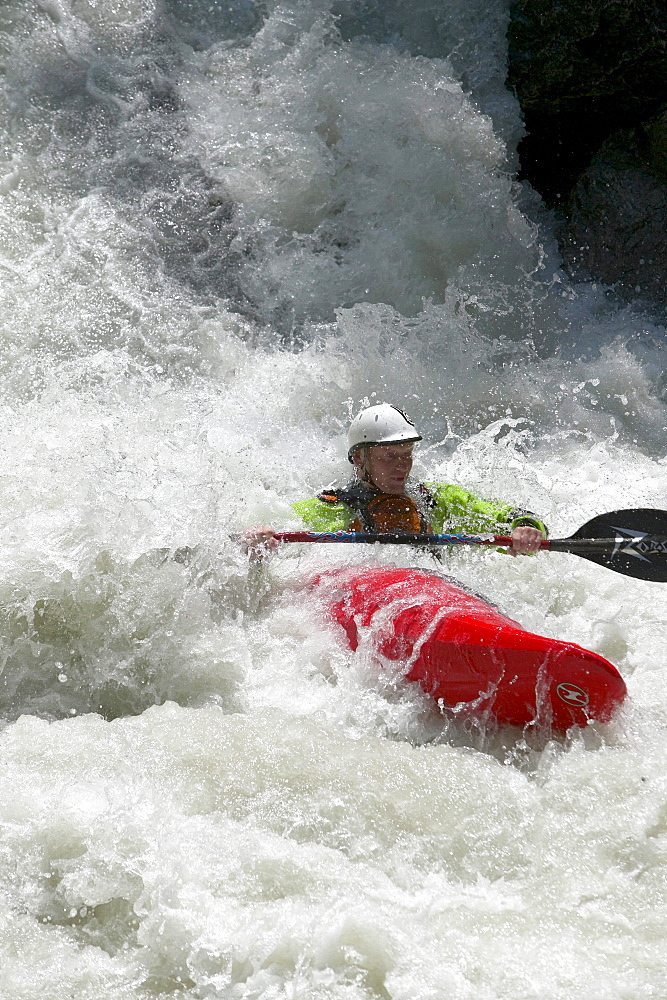 Man, Kajaker, Creek, Wildwater, Lauterbrunnen, Grisons, Switzerland