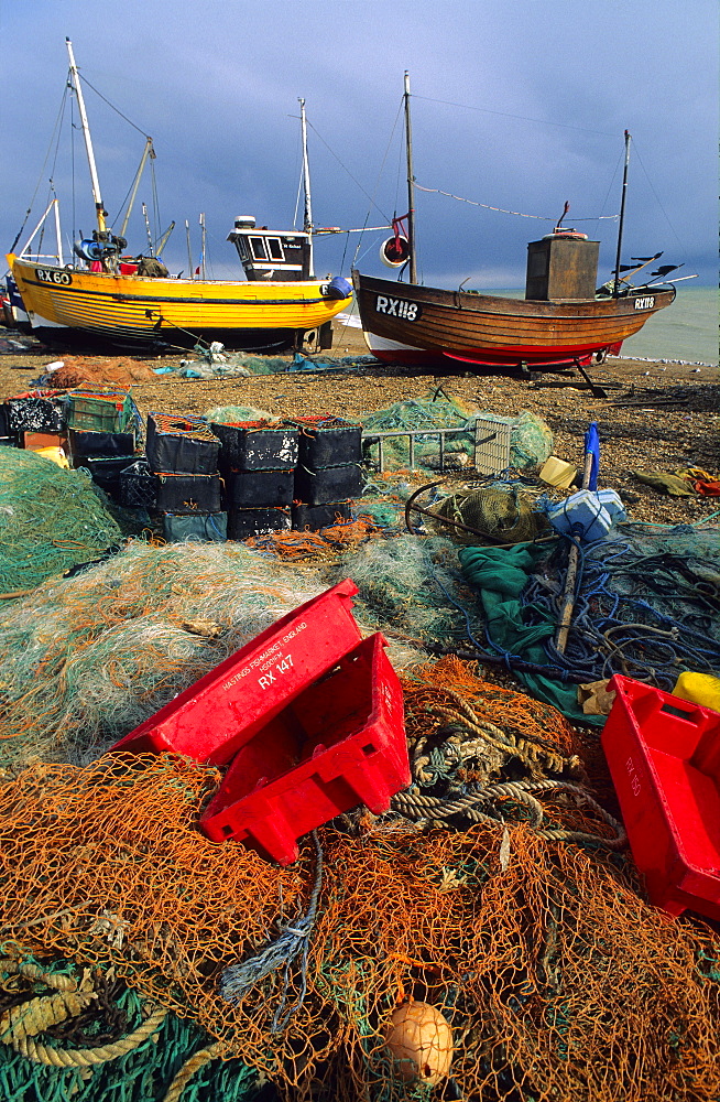 Europe, England, East Sussex, Hastings, fishing boats