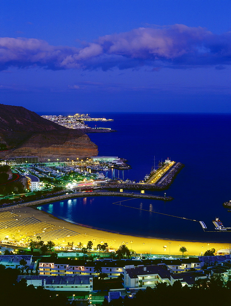 Marina and beach, Puerto Rico, bathing resort, Gran Canaria, Canary Islands, Atlantic Ocean, Spain