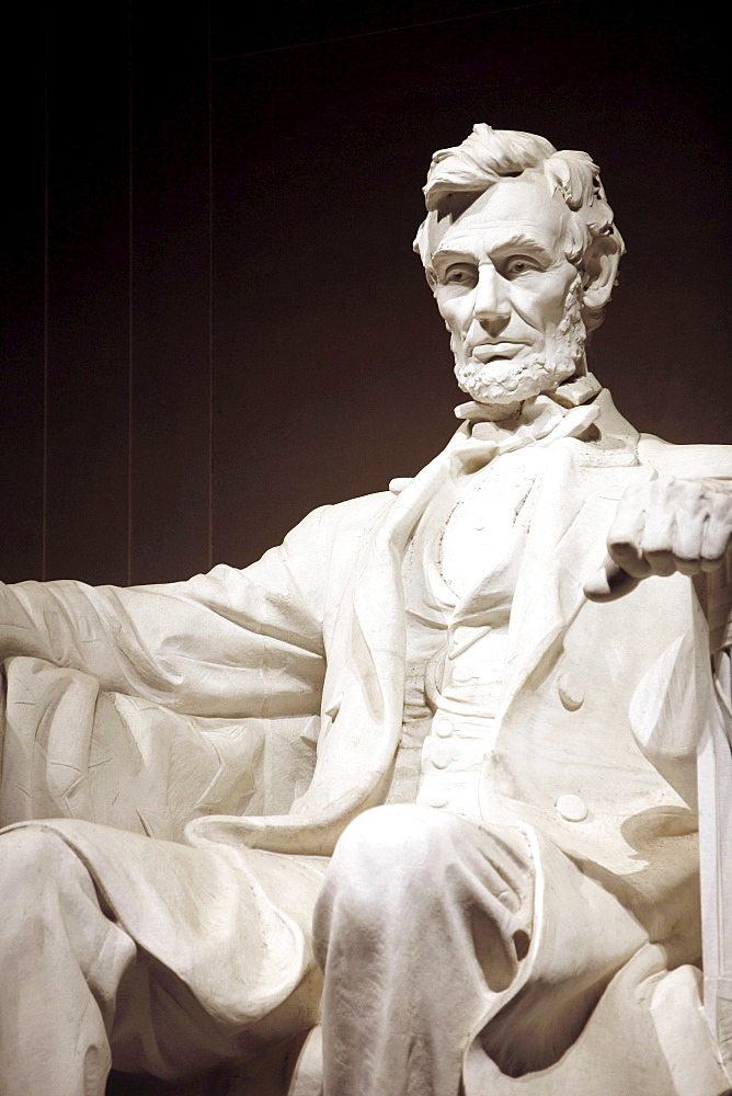 Close up of the statue of President Abraham Lincoln, Lincoln Memorial, Washington DC, America, USA