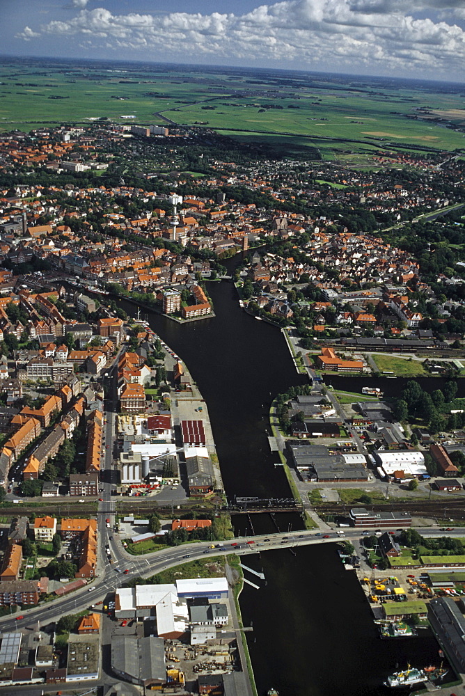 aerial photo of sea port Emden, harbour, North Sea, Lower Saxony, northern Germany
