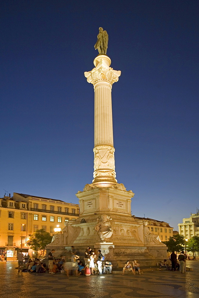 Portugal, Lisbon, Rossio square at night