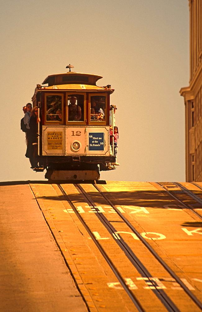 California San Francisco cable car on top of hill