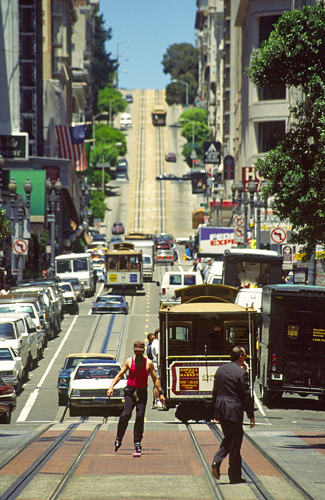 California San Francisco cable car on top of hill