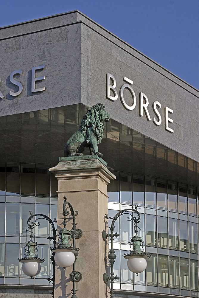 Lion on Bridge pole, stock market, Lanterns, Zuerich, Switzerland