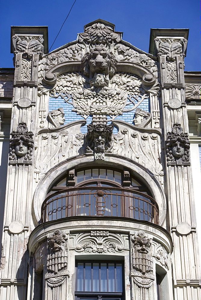 Detail of an art deco facade in Alberta Street, Riga