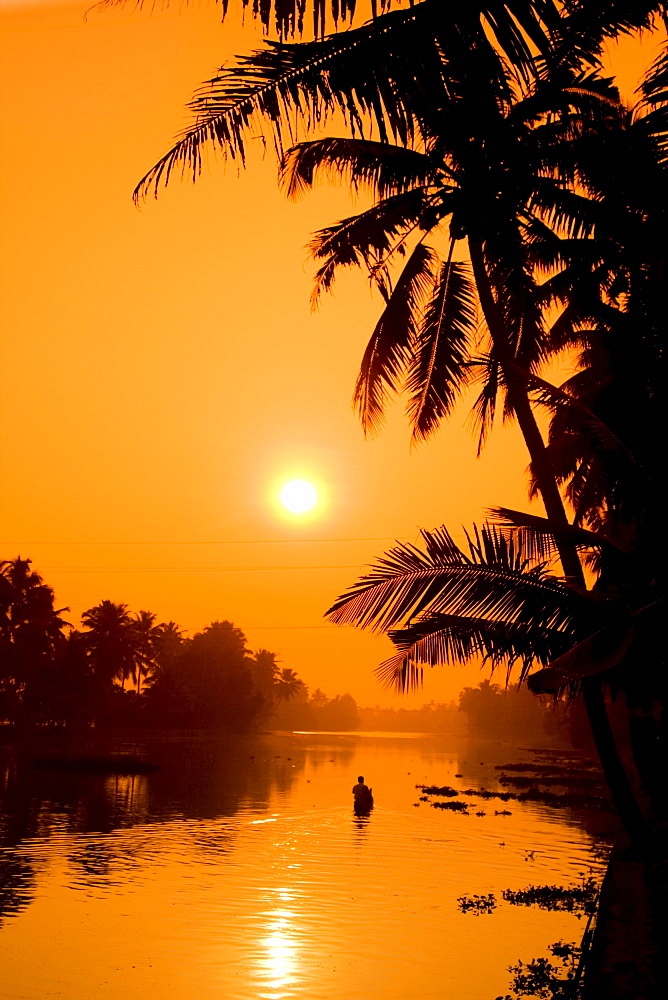 India Kerala backwaters indian people in canoe