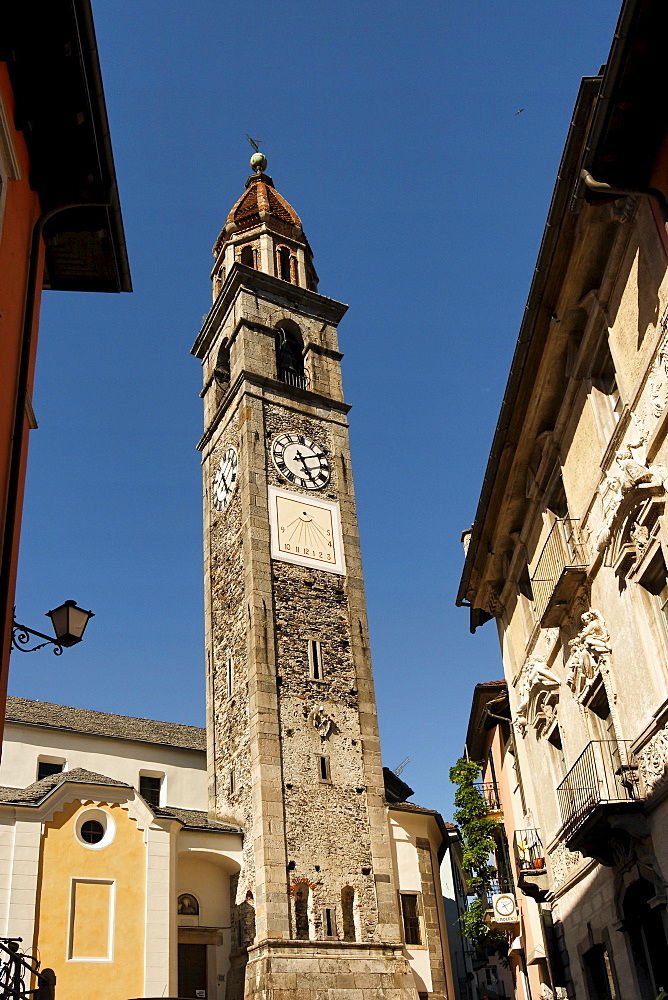 Switzerland, Ticino, Ascona, church, clock tower