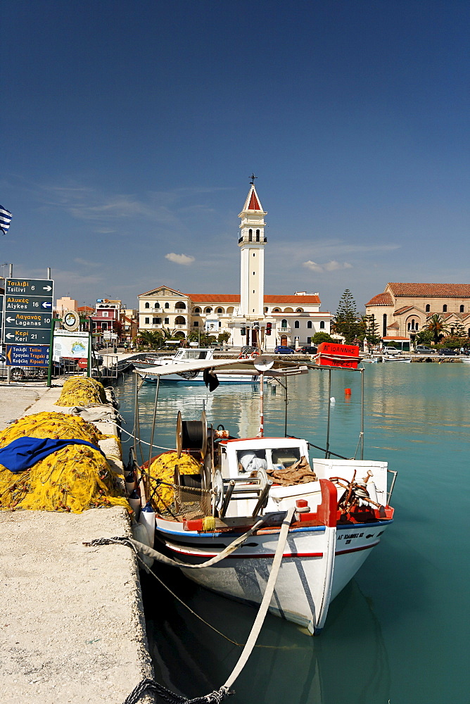 Zakynthos town Agios Dionysios church, habour