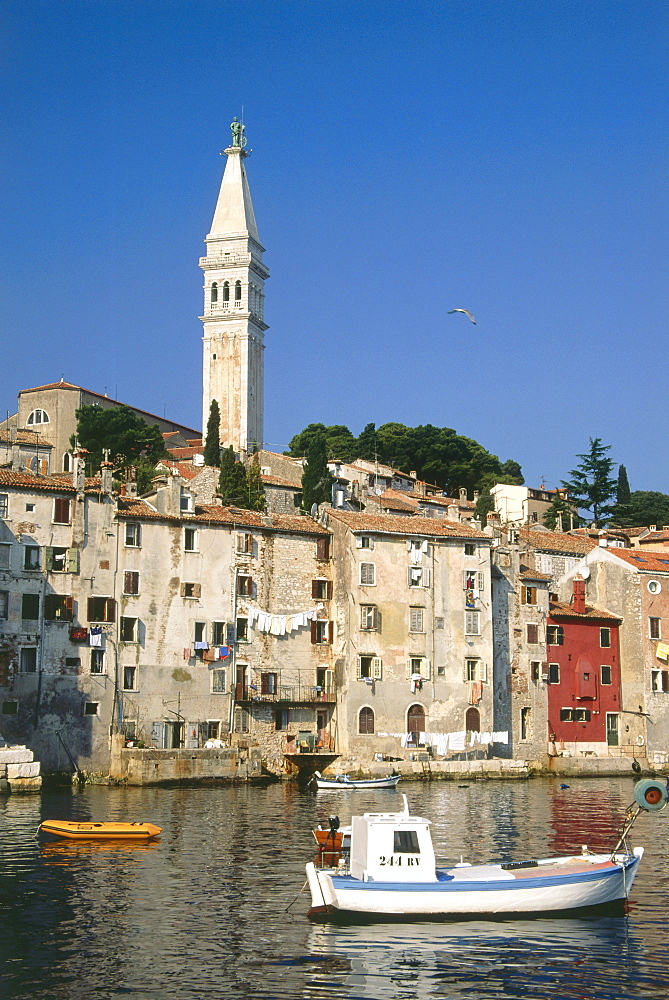 View towards the old town of Rovinj, Istria, Croatia