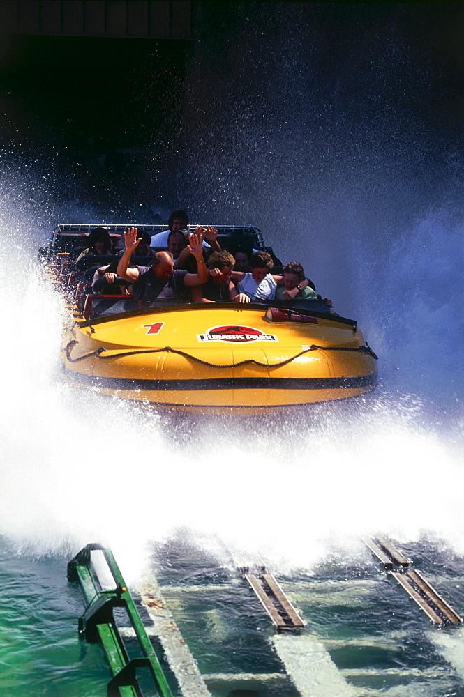 Jurassic Park water ride, Universal Studios, Universal City, L.A., Los Angeles, California, USA