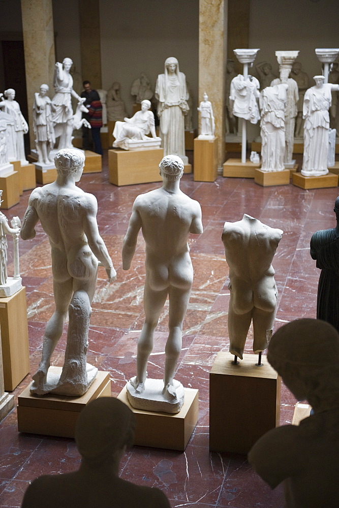 Sculptures and visitors in the museum for "Abguesse Klassischer Bildwerke", Munich, Germany