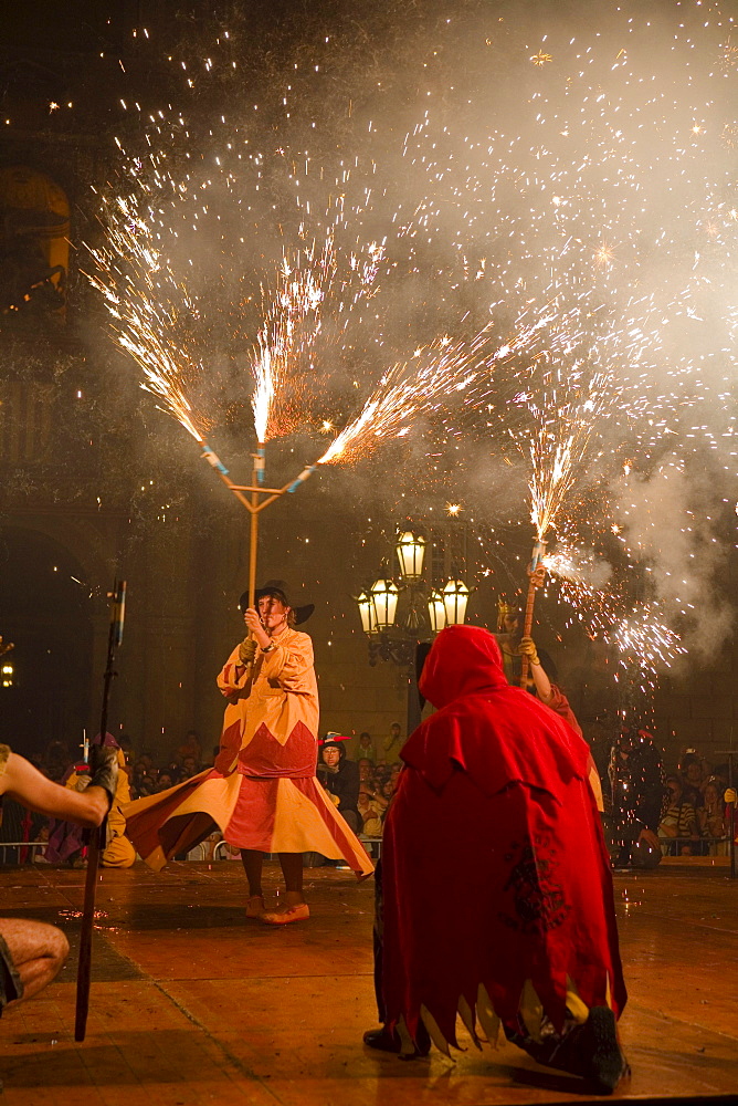 Correfoc, fireworks, Festa de la Merce, city festival, September, Placa de Sant Jaume, Barri Gotic, Ciutat Vella, Barcelona, Spain