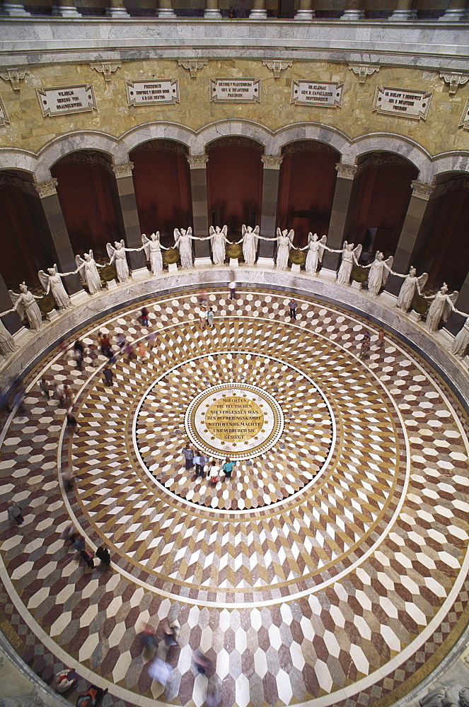 Mosaic pavement and marble statues in the Liberation Hall, Kelheim, Lower Bavaria, Germany