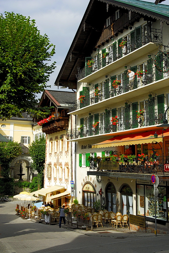 street scene in village of St. Wolfgang at lake Wolfgangsee, Salzkammergut, Salzburg, Austria