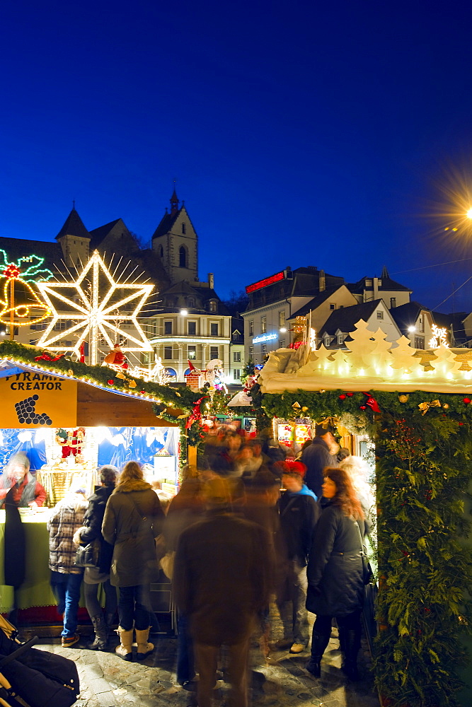 Christmas market with Christmas decorations, Basel, Switzerland