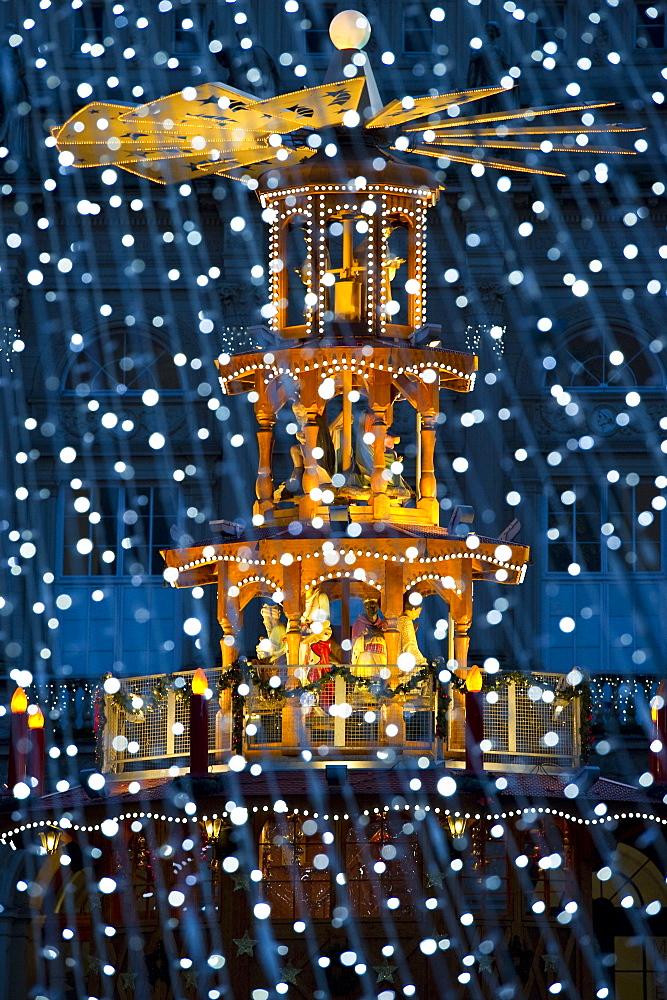 Christmas pyramid at the Christmas market, Karlsruhe, Baden-Wuerttemberg, Germany