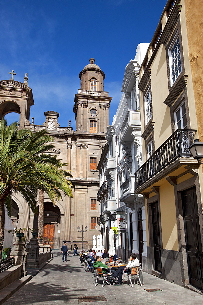 View of the cathedral Santa Ana at the old town, Vegueta, Las Palmas, Gran Canaria, Canary Islands, Spain, Europe