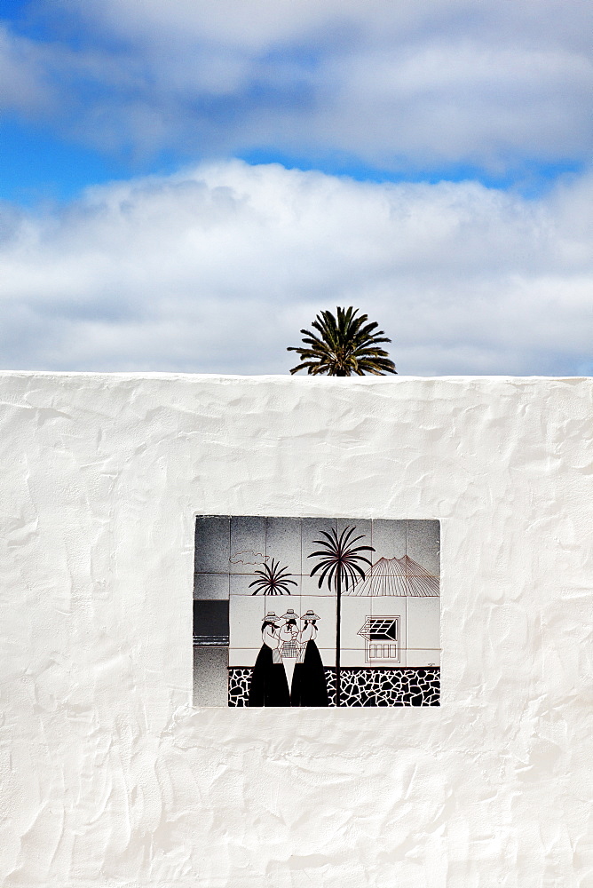 Palm tree and tile picture, Lanzarote, Canary Islands, Spain, Europe