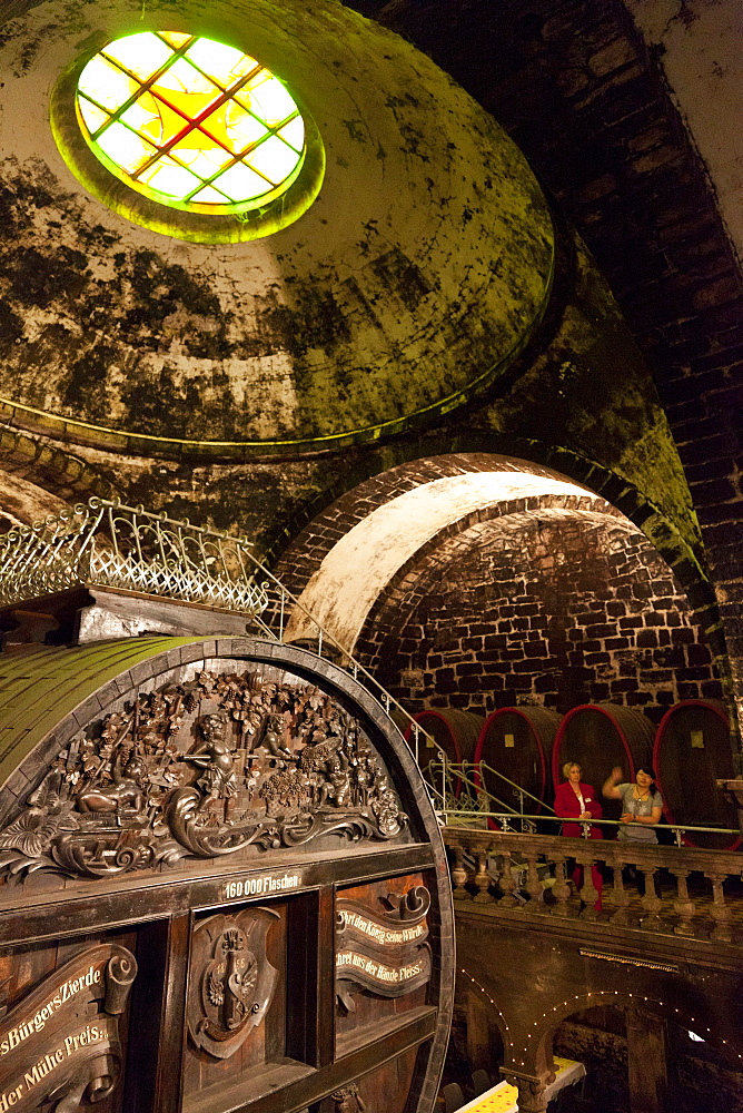 Champagne producer Rotkaeppchen, famous winebarrel, capacity of 120 000 litres, winegrowing, Saale, Unstrut, Freyburg, Saxony Anhalt, Germany