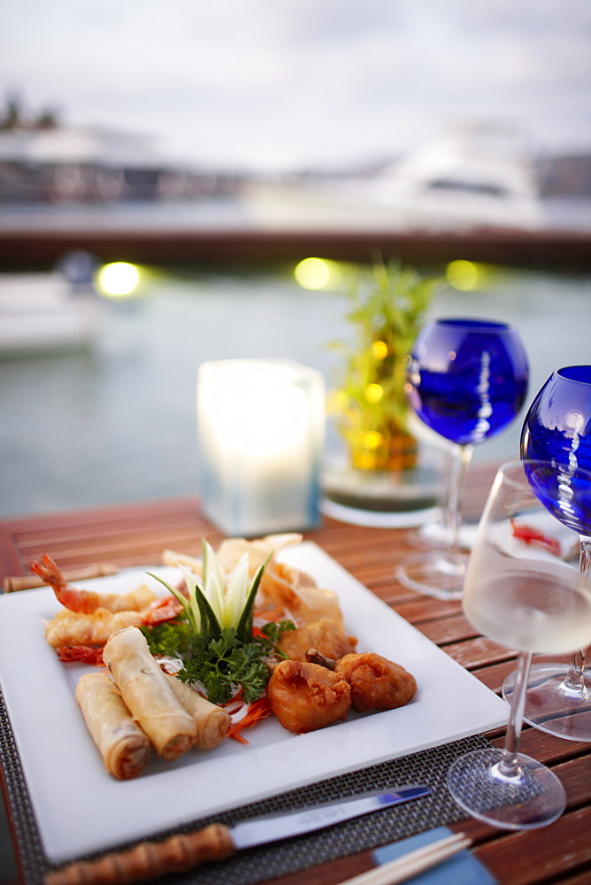 Dinner in a hotel restaurant, Elounda, Agios Nikolaos, Crete, Greece