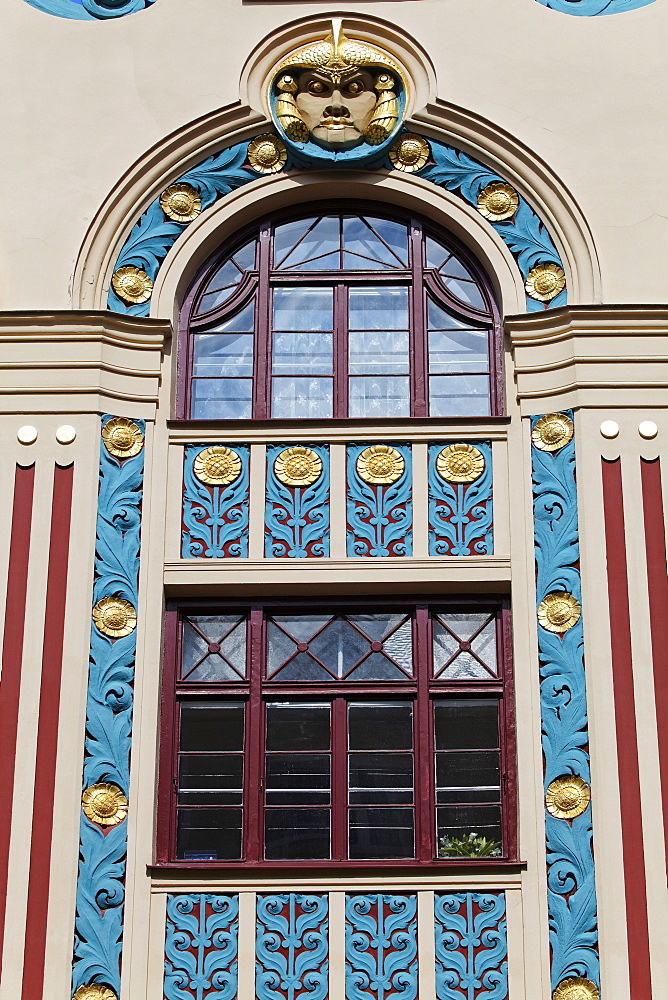 Art Deco facade of the Riess house, Ainmiller Strasse 22, Schwabing, Munich, Upper Bavaria, Bavaria, Germany, Europe
