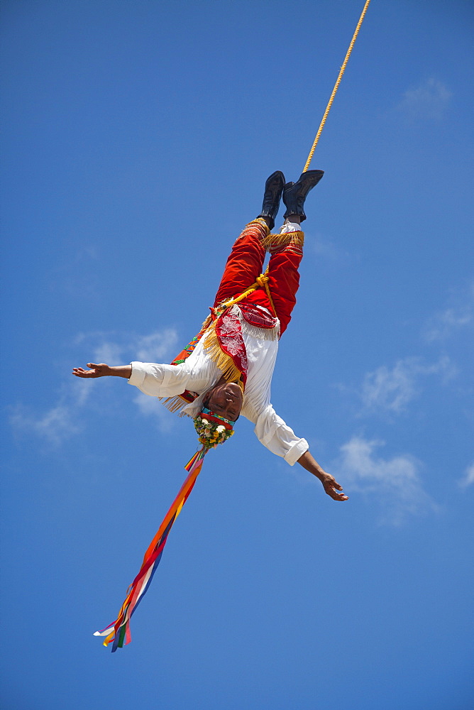 The Danza de los Voladores, Dance of the Flyers, or Palo Volador, Pole Flying, is an ancient Mesoamerican ceremony and ritual, Tulum, Riviera Maya, Quintana Roo, Mexico