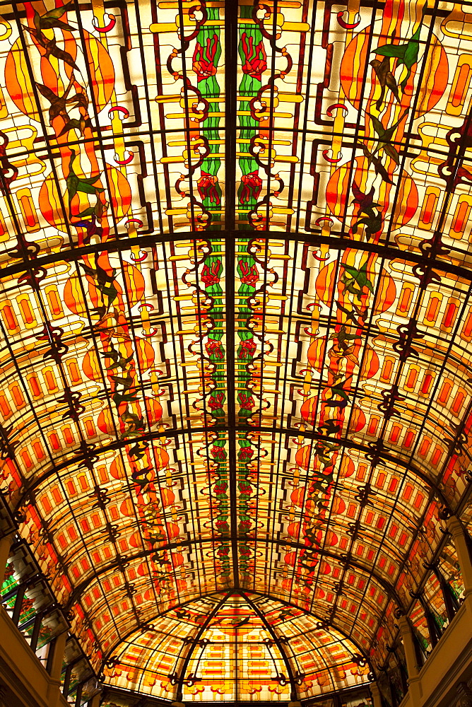 Stained glass ceiling in Hotel Raquel, Havana, Havana, Cuba, Caribbean