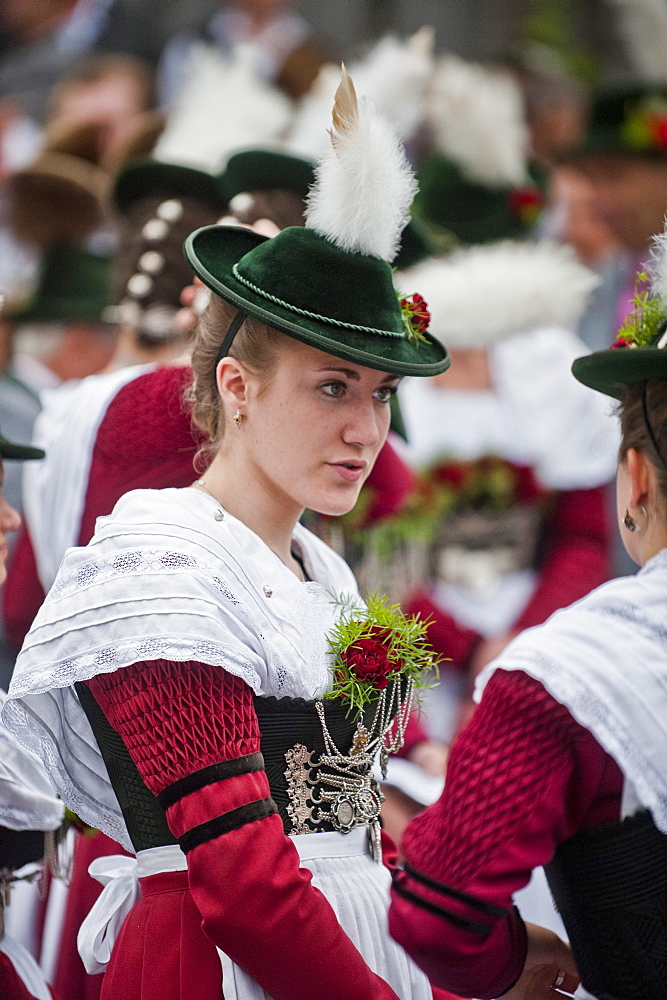 Women wearing traditional clothes at a festival, Christening of a bell, Antdorf, Bavaria, Germany